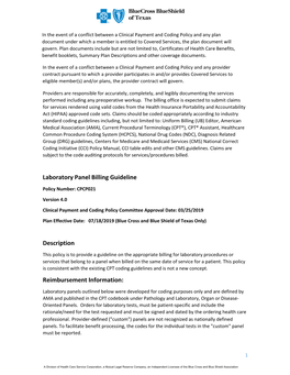 Laboratory Panel Billing Guideline