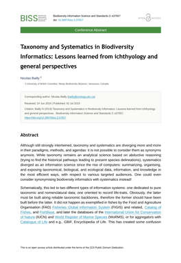 Taxonomy and Systematics in Biodiversity Informatics: Lessons Learned from Ichthyology and General Perspectives