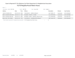 10/18 Neighborhood Watch Assoc Ward: 1 Boundaries - North: NW 18Th South: NW 10Th East: Council Rd