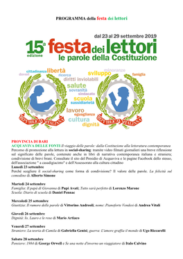 PROGRAMMA Della Festa Dei Lettori