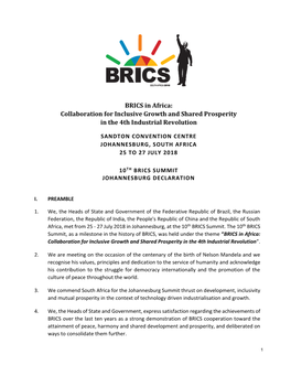 BRICS in Africa: Collaboration for Inclusive Growth and Shared Prosperity in the 4Th Industrial Revolution