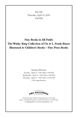 Fine Books in All Fields the Winky King Collection of Oz & L. Frank