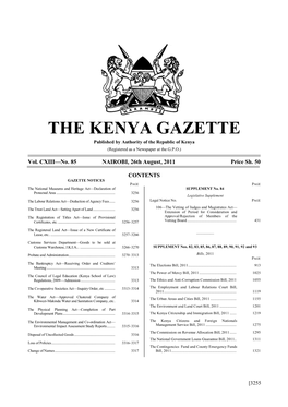 THE KENYA GAZETTE Published by Authority of the Republic of Kenya (Registered As a Newspaper at the G.P.O.)