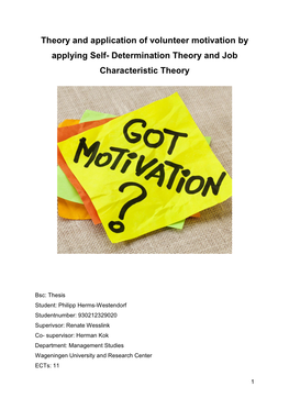 Theory and Application of Volunteer Motivation by Applying Self- Determination Theory and Job Characteristic Theory
