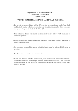 Spring 2015 Complex and Linear Algebra