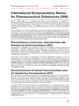 International Nonproprietary Names for Pharmaceutical Substances (INN)