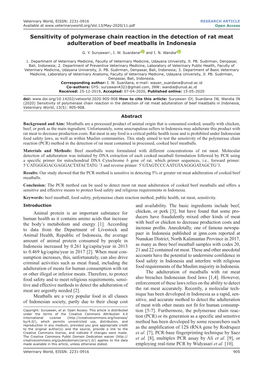 Sensitivity of Polymerase Chain Reaction in the Detection of Rat Meat Adulteration of Beef Meatballs in Indonesia