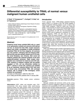 Differential Susceptibility to TRAIL of Normal Versus Malignant Human Urothelial Cells