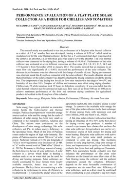 Performance Evaluation of a Flat Plate Solar Collector As a Drier for Chillies and Tomatoes