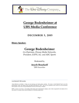 George Bodenheimer at UBS Media Conference