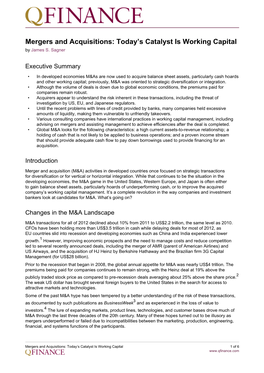 Mergers and Acquisitions: Today's Catalyst Is Working Capital