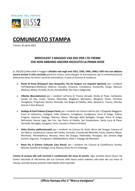 COMUNICATO STAMPA Treviso, 26 Aprile 2021