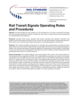 Rail Transit Signals Operating Rules and Procedures