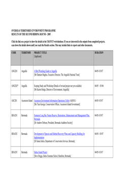 Overseas Territories Environment Programme Results of the Second Bidding Round – 2005