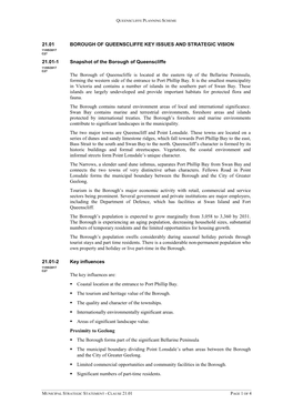 21.01 BOROUGH of QUEENSCLIFFE KEY ISSUES and STRATEGIC VISION 21.01-1 Snapshot of the Borough of Queenscliffe the Borough Of