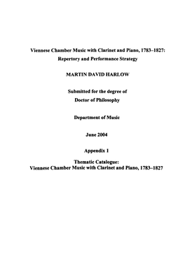 Viennese Chamber Music with Clarinet and Piano, 1783-1827: Repertory and Performance Strategy