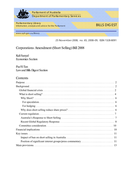 Corporations Amendment (Short Selling) Bill 2008