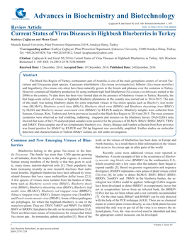 Advances in Biochemistry and Biotechnology Çağlayan K and Gazel M, Et Al