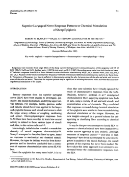 Superior Laryngeal Nerve Response Patterns to Chemical Stimulation of Sheep Epiglottis