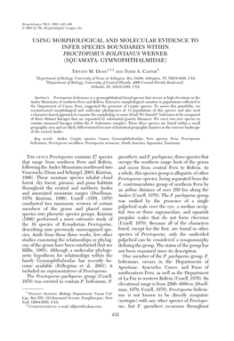 Using Morphological and Molecular Evidence to Infer Species Boundaries Within Proctoporus Bolivianus Werner (Squamata: Gymnophthalmidae)