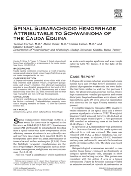 Spinal Subarachnoid Hemorrhage Attributable to Schwannoma of the Cauda Equina