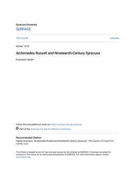 Archimedes Russell and Nineteenth-Century Syracuse
