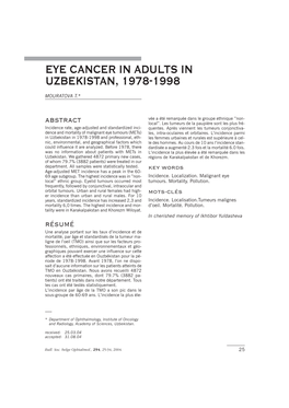 Eye Cancer in Adults in Uzbekistan, 1978-1998