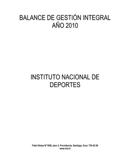 Balance De Gestión Integral Año 2010 Instituto Nacional