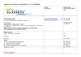 Allgemeine Informationen Und Geschäfte AZ in BECKENRIED