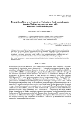 Description of Two New Ceratophyus (Coleoptera: Geotrupidae) Species from the Mediterranean Region Along with Annotated Checklist of the Genus