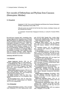 New Records of Orthotylinae and Phylinae from Caucasus (Heteroptera: Miridae)