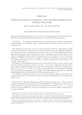 Addendum Median Structures on Asymptotic Cones and Homomorphisms Into Mapping Class Groups