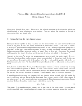 Classical Electromagnetism, Fall 2013 Stress-Tensor Notes