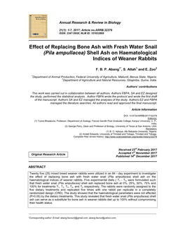 Pila Ampullacea) Shell Ash on Haematological Indices of Weaner Rabbits