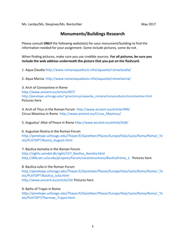 Monuments/Buildings Research