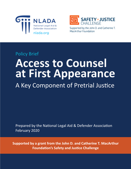 Access to Counsel at First Appearance a Key Component of Pretrial Justice
