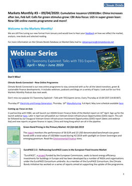 Markets Monthly #3 – 09/04/2020: Cumulative Issuance Usd810bn: China Increases After Jan, Feb Lull: Calls for Green Stimulus G