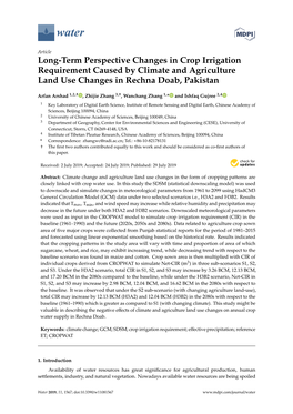 Long-Term Perspective Changes in Crop Irrigation Requirement Caused by Climate and Agriculture Land Use Changes in Rechna Doab, Pakistan