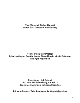 The Effects of Timber Harvest on the East Duncan Canal Estuary