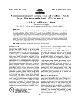 Chromosomal Diversity in Some Common Butterflies of Family Hesperiidae, from Akola District of Maharashtra A