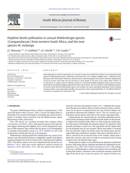 Hopliine Beetle Pollination in Annual Wahlenbergia Species (Campanulaceae) from Western South Africa, and the New Species W