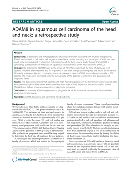 ADAM8 in Squamous Cell Carcinoma of the Head and Neck