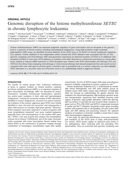 Genomic Disruption of the Histone Methyltransferase SETD2 in Chronic Lymphocytic Leukaemia