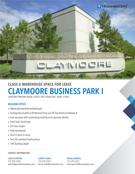 Claymoore Business Park I 3600 Brittmoore Road | Suite 190 | Houston, Texas 77043