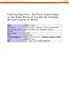 The Plural Significance of the Grand Shrine of Ise and the Incessant Re-Signification of Shinto