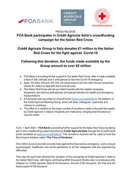 FCA Bank Participates in Crédit Agricole Italia's Crowdfunding