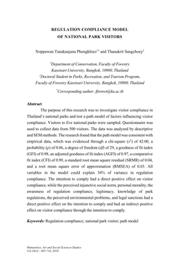 Regulation Compliance Model of National Park Visitors