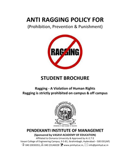 ANTI RAGGING POLICY for (Prohibition, Prevention & Punishment)