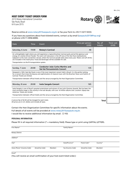 HOST EVENT TICKET ORDER FORM 2015 Rotary International Convention São Paulo, Brazil 6-9 June 2015