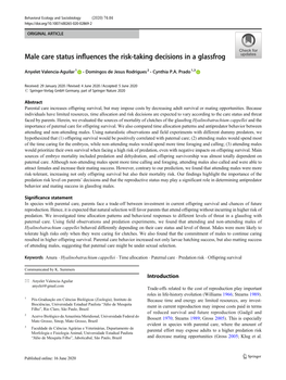 Male Care Status Influences the Risk-Taking Decisions in a Glassfrog